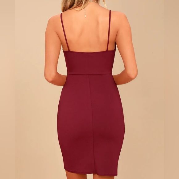 NWT NEW Lulu's Faux Wrap Forever Your Girl Wine Red Bodycon Dress Size Large - Picture 3 of 8